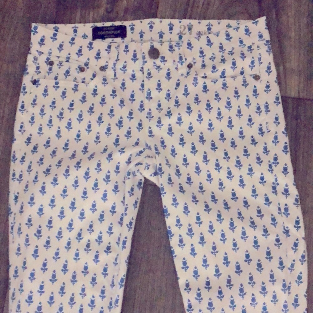 J.Crew Toothpick  Ankle Jeans Pants White Blue Floral SZ 27